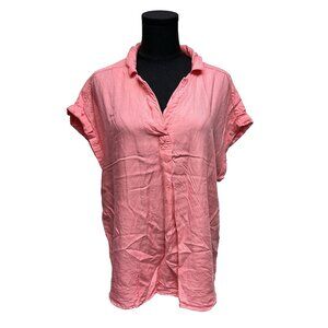GAP Women's Size L  Popover Notched‎ Collar Tacked Cuffs Blouse, Coral Pink